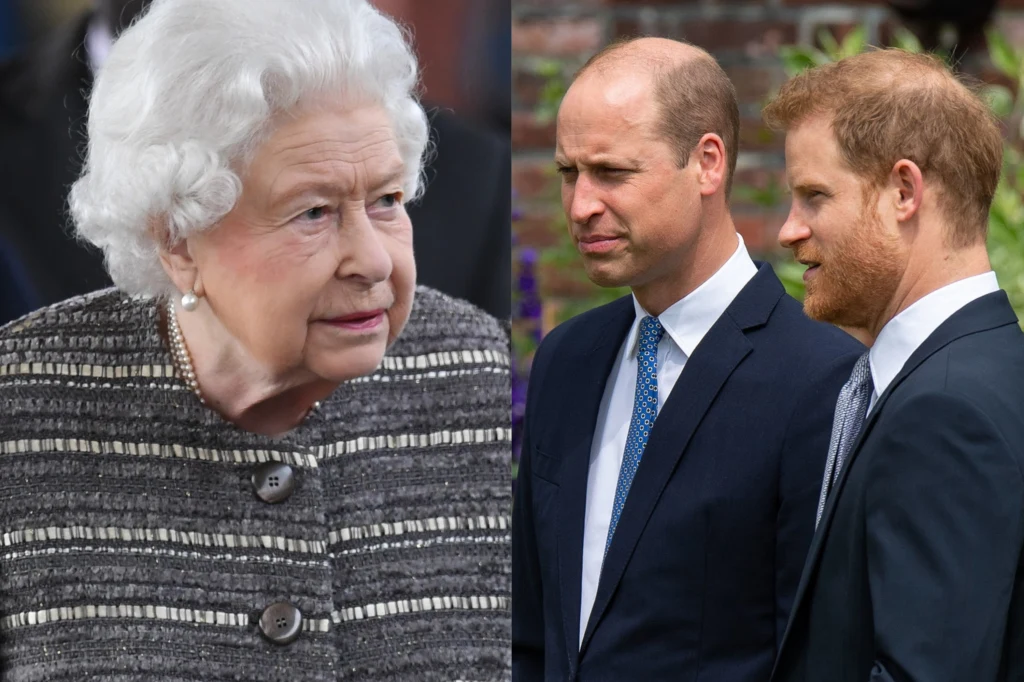 Królowa Elżbieta II, William i Harry