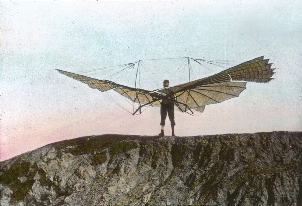 Otto Lilienthal i jedna z pierwszych prób lotu