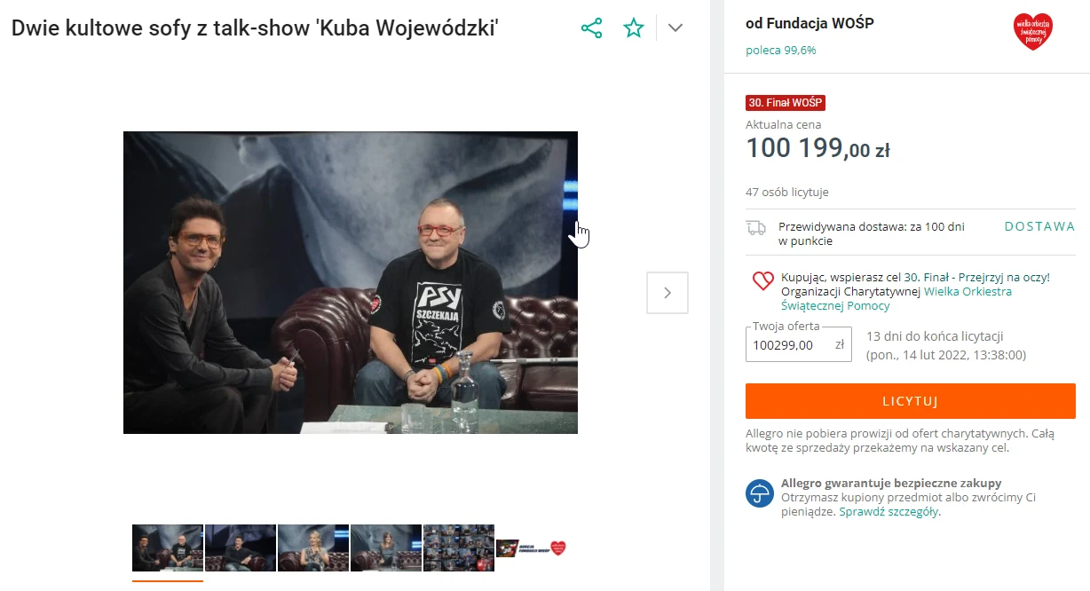 WOŚP kanapy od Kuby Wojewódzkiego