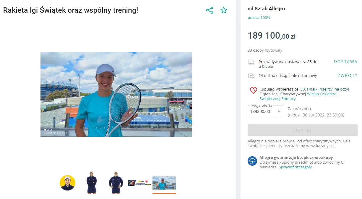 WOŚP rakieta Igi Świątek