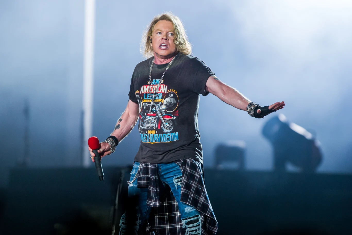 Axl Rose znany jest ze swoich nietypowych, scenicznych zachowań. Wiele z nich przeszło do historii. W 1991 roku Axl został aresztowany na koncercie zaraz po tym, jak chciał pobić fana, który próbował zrobić mu zdjęcie. Innym razem wokalista postanowił zakończyć koncert wyrzuceniem mikrofonu. Zrobił to jednak tak niefortunnie, że trafił fana w zęby. Ten zażądał pięciu tysięcy dolarów odszkodowania. Axl uznał jednak, że ma lepszy pomysł i zaproponował pozywającemu mikrofon, którym został uderzony.