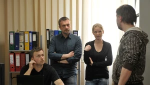 Kamil Ruszecki, Sebastian Wątroba, Joanna Czechowska, Marcin Solarz w serialu "W-11"