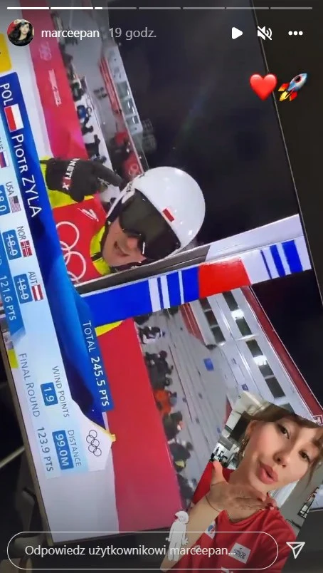 Marcelina Ziętek kibicuje Piotrowi Żyle podczas igrzysk olimpijskich w Pekinie /https://www.instagram.com/marceepan/ Marcelina Ziętek kibicuje Piotrowi Żyle podczas igrzysk olimpijskich w Pekinie /https://www.instagram.com/marceepan/