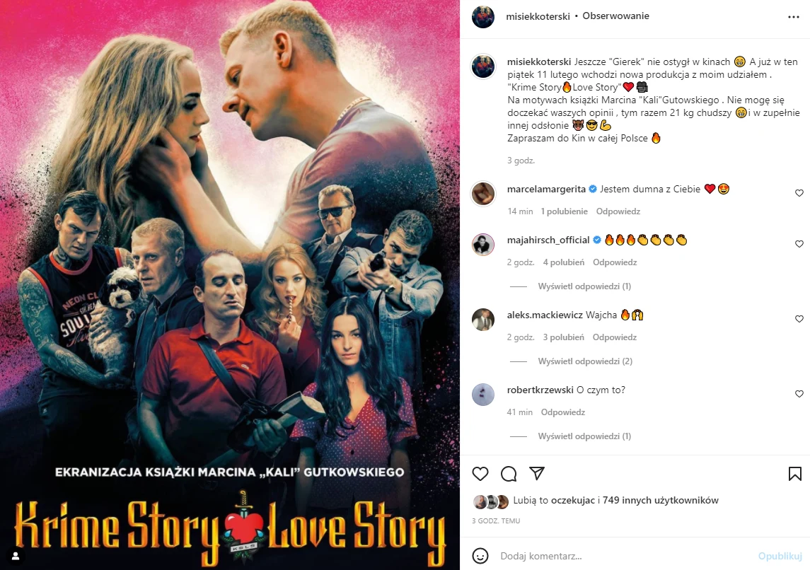 Misiek Koterski w nowym filmie "Krime Story. Love Story" https://www.instagram.com/misiekkoterski/