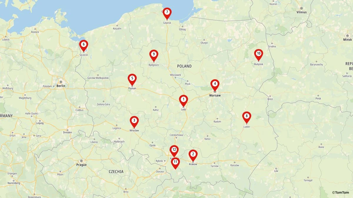 Najbardziej zakorkowane miasta w Polsce według TomTom Traffic Index