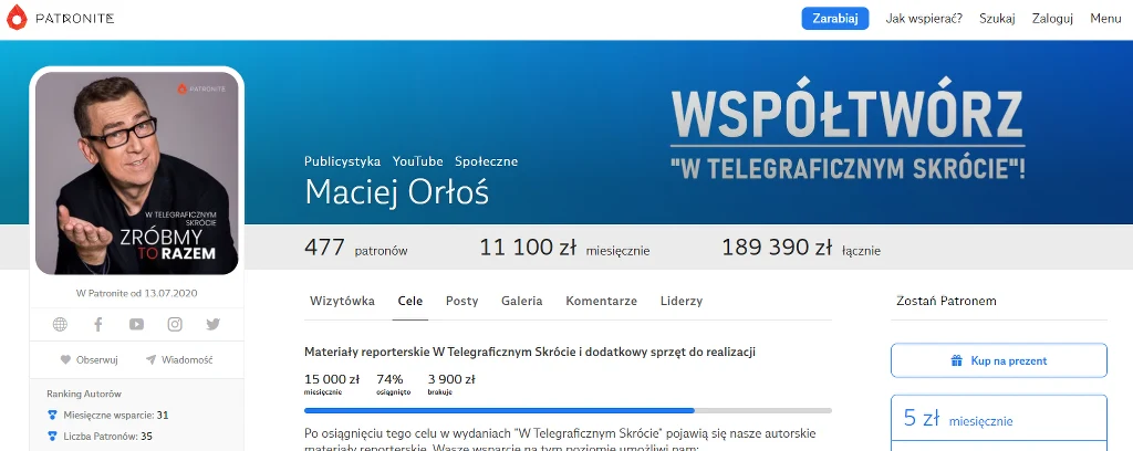 Strona Macieja Orłosia na Patronite Strona Macieja Orłosia na Patronite