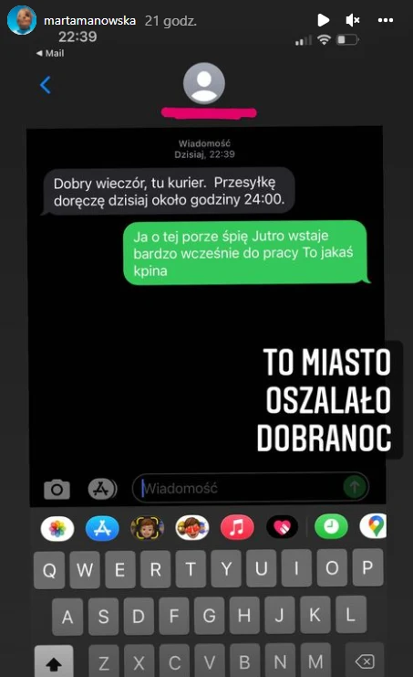 Marta Manowska zbulwersowana sms-em od kuriera https://www.instagram.com/martamanowska/ Marta Manowska zbulwersowana sms-em od kuriera https://www.instagram.com/martamanowska/