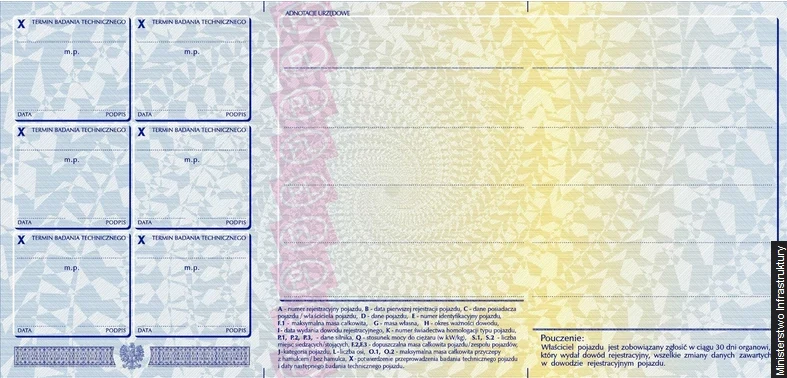 Wzór nowych dowodów rejestracyjnych (tył) Wzór nowych dowodów rejestracyjnych (tył)