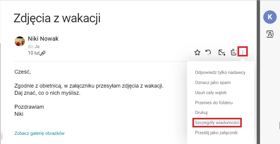 int nagłówek wiadomości