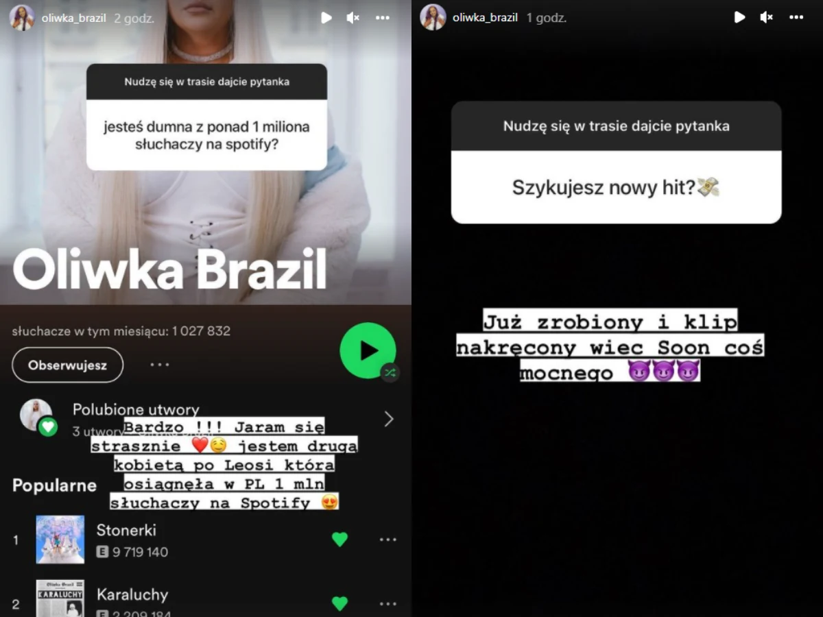 Oliwka Brazil ma ponad milion odsłuchań w miesiącu na Spotify Oliwka Brazil ma ponad milion odsłuchań w miesiącu na Spotify
