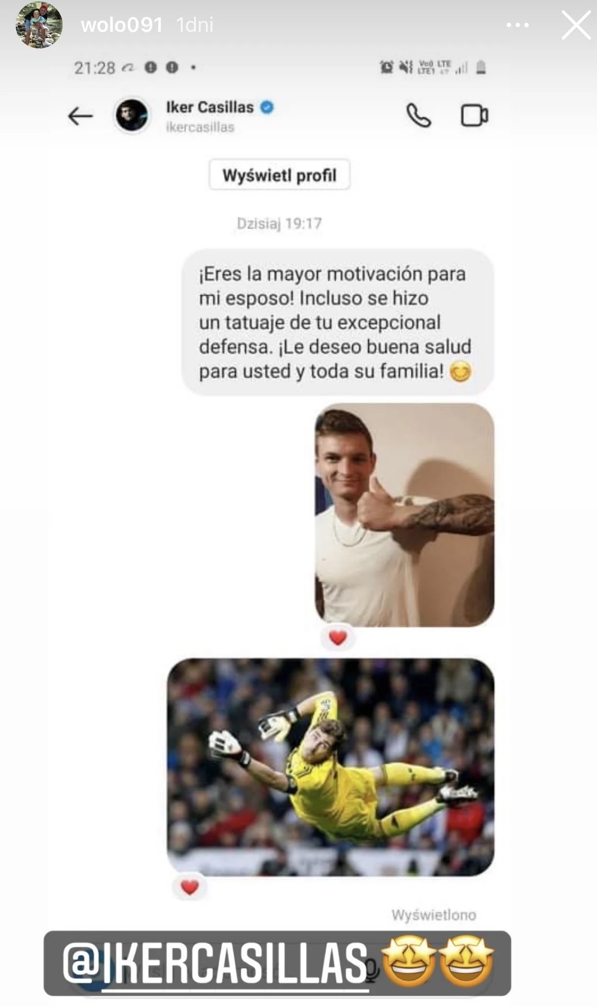 Patryk Wolański napisał do Ikera Casilasa Patryk Wolański napisał do Ikera Casilasa
