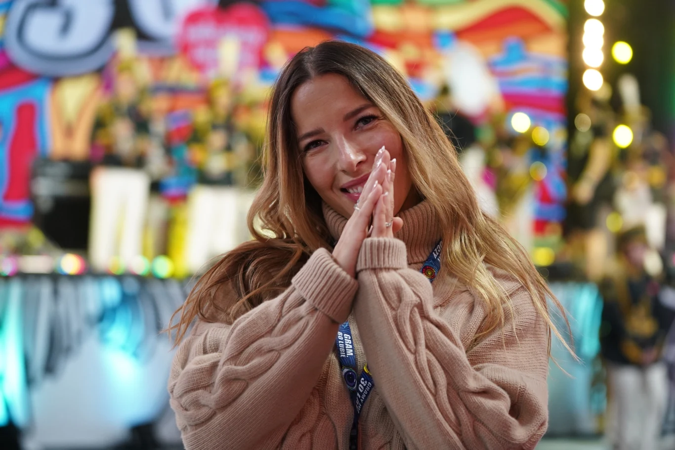 Ewa Chodakowska w trakcie 30. Finału WOŚP. Ewa Chodakowska w trakcie 30. Finału WOŚP.