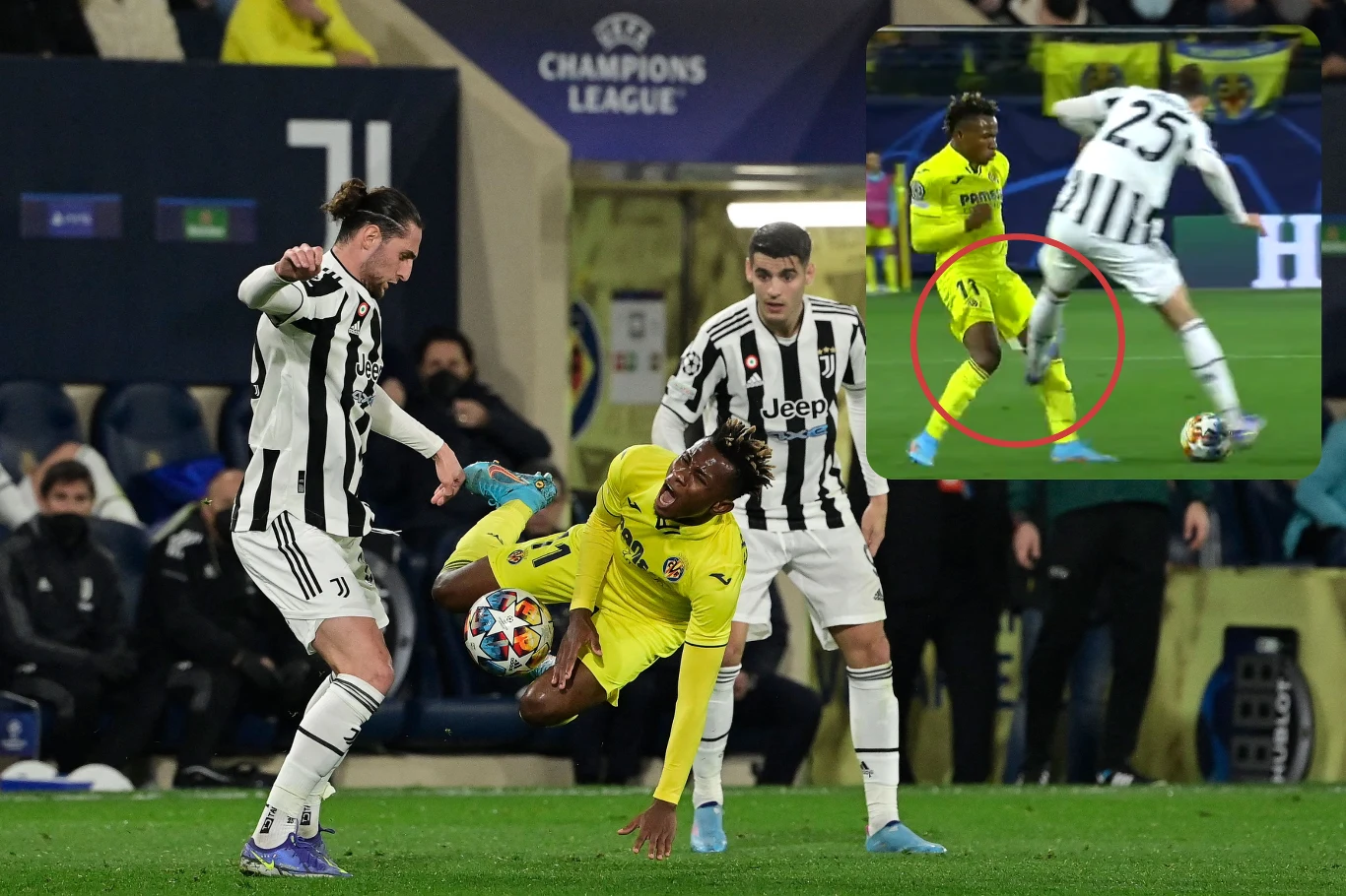 Liga Mistrzów: Villarreal - Juventus. Adrien Rabiot zaatakował Samuela Chukwueze Liga Mistrzów: Villarreal - Juventus. Adrien Rabiot zaatakował Samuela Chukwueze