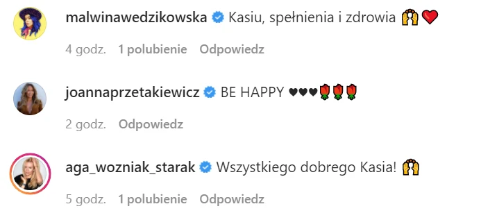 Gwiazdy składają życzenia Sokołowskiej na IG @kasiasokolowska_official Gwiazdy składają życzenia Sokołowskiej na IG @kasiasokolowska_official