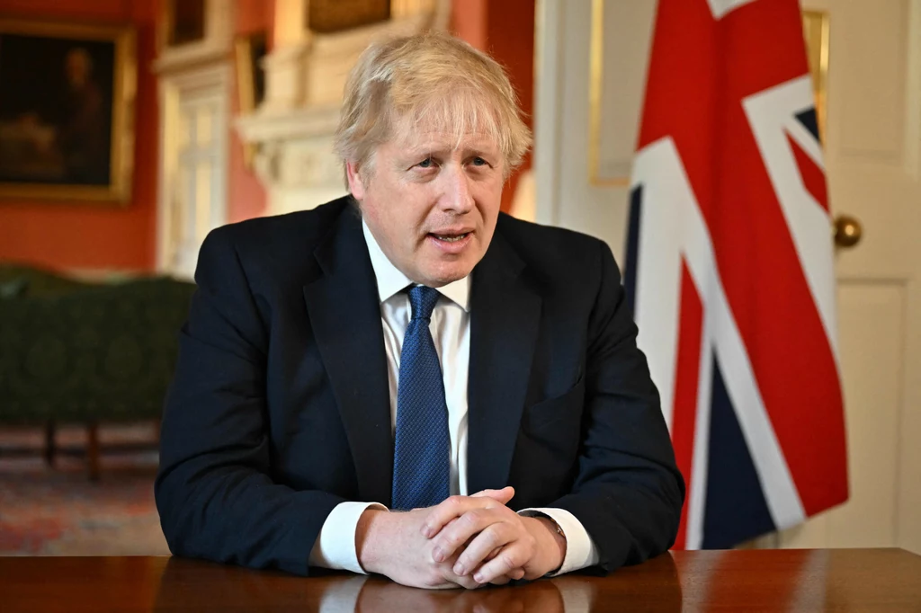 Boris Johnson w trakcie przemówienia w sprawie agresji Rosji na Ukrainę Boris Johnson w trakcie przemówienia w sprawie agresji Rosji na Ukrainę