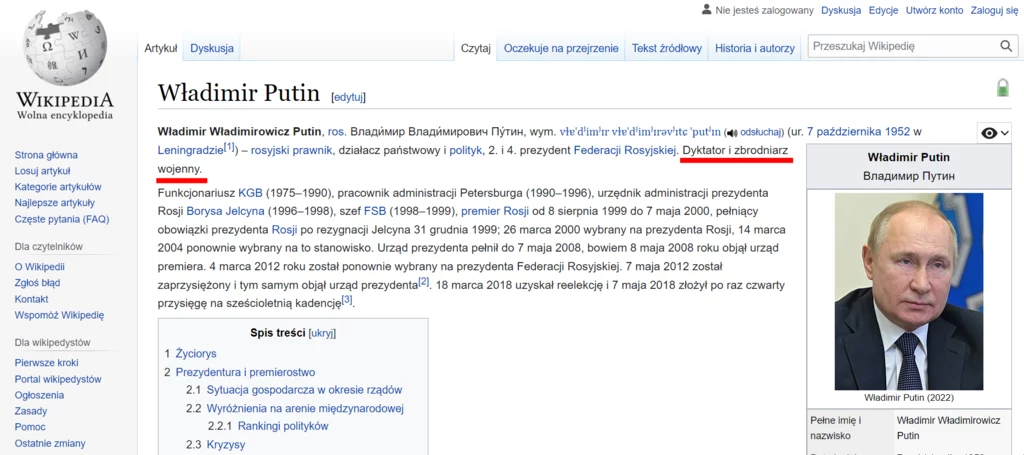 Zmienił się biogram Putina w polskiej Wikipedii - co do niego dodano?