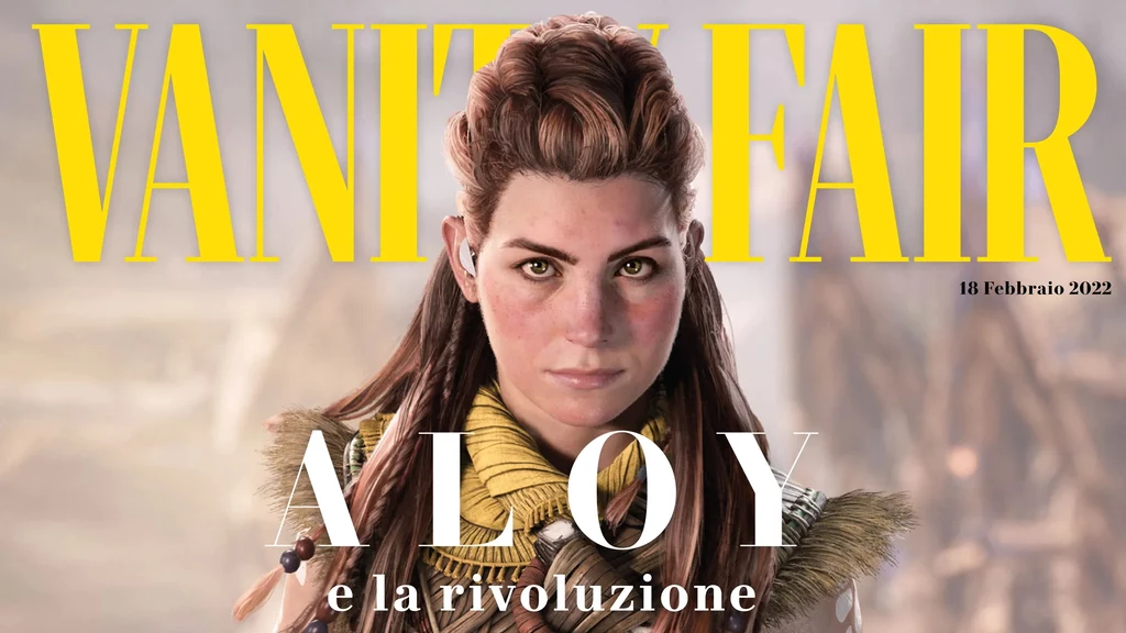Aloy z serii gier Sony Horizon - fragment okładki zamieszczonej na stronie www.vanityfair.it Aloy z serii gier Sony Horizon - fragment okładki zamieszczonej na stronie www.vanityfair.it