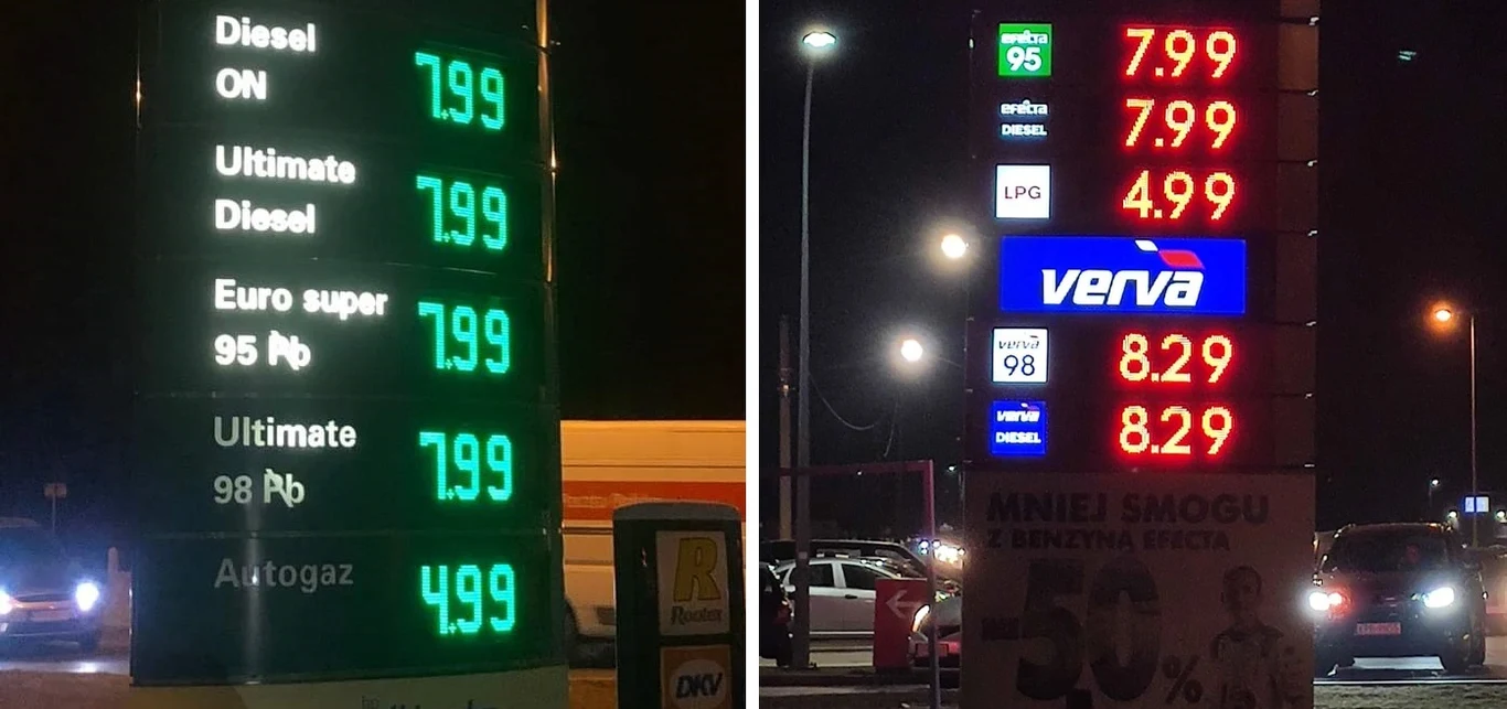 Na niektórych stacjach ceny chwilowo przekroczyły nawet 8 zł za litr paliwa! / fot. czytelnik / A. Wilk Na niektórych stacjach ceny chwilowo przekroczyły nawet 8 zł za litr paliwa! / fot. czytelnik / A. Wilk
