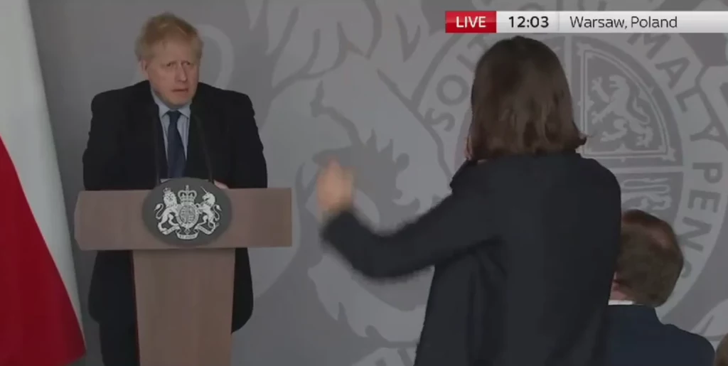 Boris Johnson i Daria Kaleniuk podczas konferencji prasowej Boris Johnson i Daria Kaleniuk podczas konferencji prasowej