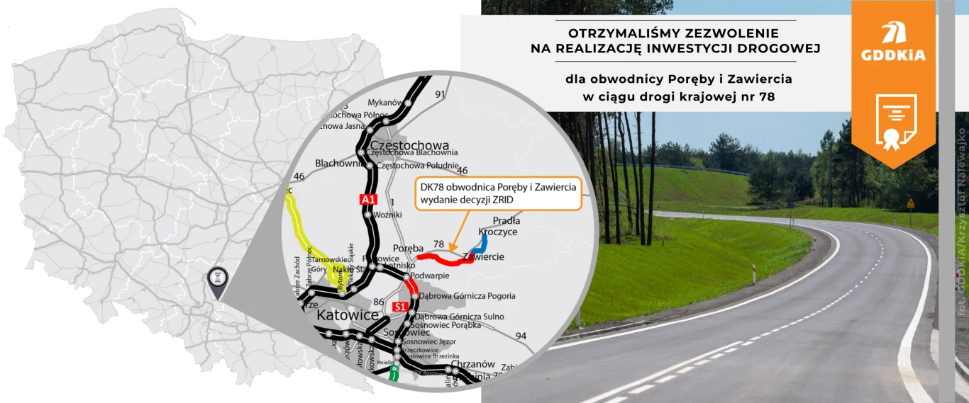 Planowany przebieg obwodnicy Zawiercia