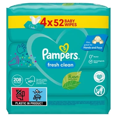 Pampers Fresh Clean Baby Wipes 4 Packs = 208 Wipes - 4