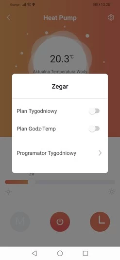 Dedykowana aplikacja Heatpump umożliwiająca ustawienie temperatury i zaplanowanie harmonogramu pracy urządzenia