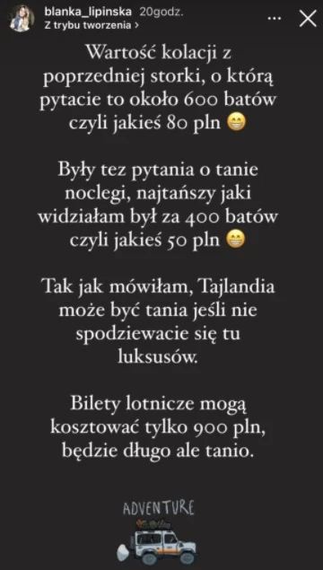 Porady podróżnicze Blanki Lipińskiej / Instagram @blanka_lipinska