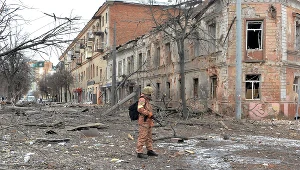 Straty w infrastrukturze na Ukrainie to co najmniej 100 mld dolarów. Nz. Charków 7 marca br.