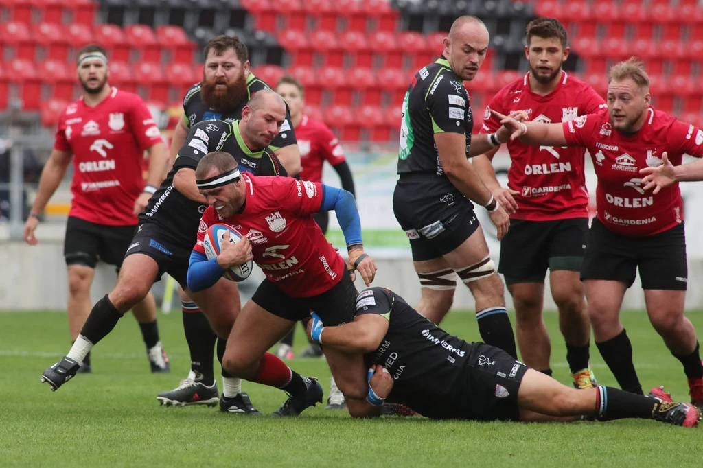 Mecz Ekstraligi rugby, w akcji Master Pharm Łódź i Orkan Sochaczew Mecz Ekstraligi rugby, w akcji Master Pharm Łódź i Orkan Sochaczew