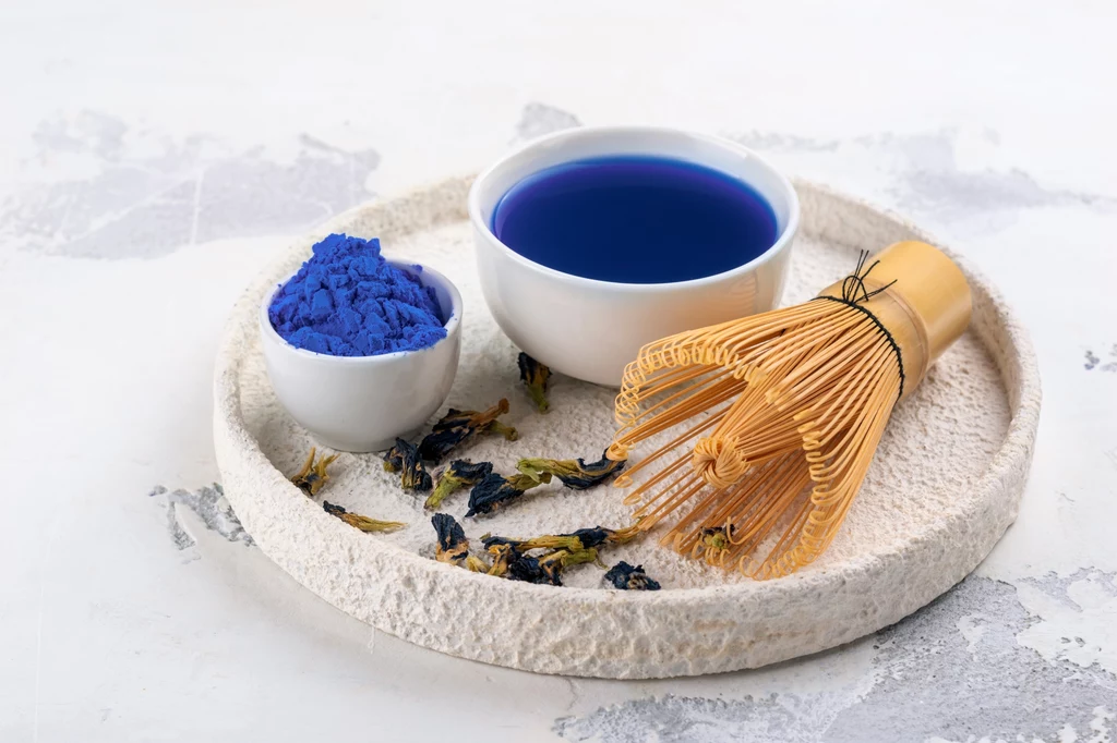Niebieska herbata to napar z kwiatów klitorii ternateńskiej, nazywanej również motylim groszkiem