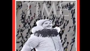 Nagranie z rozwijania ogromnego wizerunku pięciolatki we Lwowie; źródło" "The Time" 