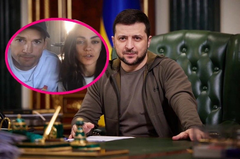 Mila Kunis, Ashton Kutcher i Wołodymyr Zełenski
