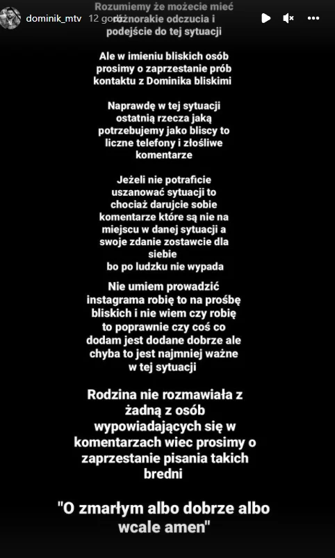 Rodzina i znajomi Dominika odpowiadają na zarzuty o sfingowanej śmierci