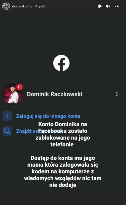 Dominik Raczkowski nie żyje - jego konto na Facebook zostało zablokowane przez jego mamę