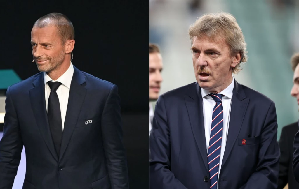 Prezydent UEFA Aleksander Czeferin oraz wiceprezydent Zbigniew Boniek
