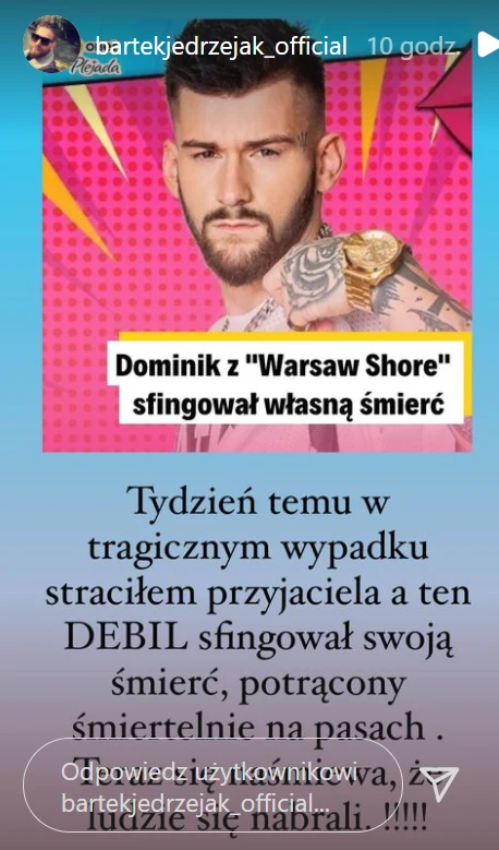 Bartek Jędrzejak ostro o Dominiku Raczkowskim