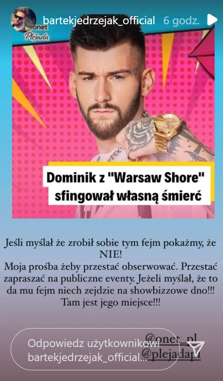 Bartek Jędrzejak ostro o Dominiku Raczkowskim