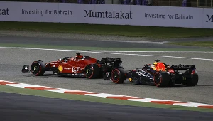 March 20, 2022, Sakhir, Bahrain: 16 LECLERC Charles (mco), Scuderia Ferrari F1-75, action 01 VERSTAPPEN Max (nld), Red Bull Racing RB18, action during the Formula 1 Gulf Air Bahrain Grand Prix 2022, 1st round of the 2022 FIA Formula One World Championship, on the Bahrain International Circuit, from March 18 to 20, 2022 in Sakhir, Bahrain - Photo Xavi Bonilla/DPPI/LiveMedia. (Credit Image: © Xavi Bonilla/LPS via ZUMA Press) FOT. ZUMA/NEWSPIX.PL POLAND ONLY! --- Newspix.pl