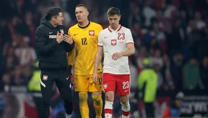 Robert Lewandowski, Łukasz Skorupski i Krzysztof Piątek po meczu ze Szkocją