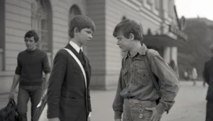 Filip Łobodziński i Henryk Gołębiewski na planie "Podróży za jeden uśmiech"
