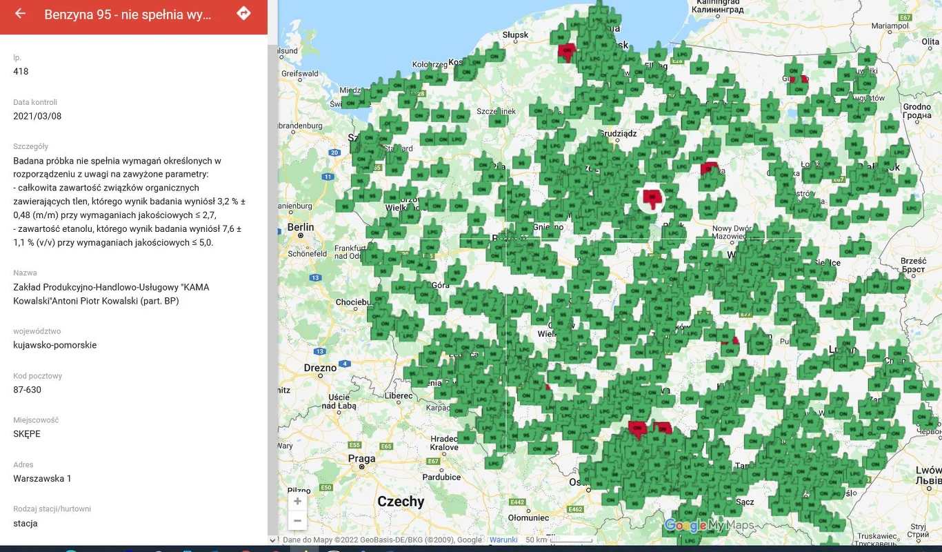 Mapy UOKiK pozwalają szybko zweryfikować wyniki kontroli na konkretnej stacji Mapy UOKiK pozwalają szybko zweryfikować wyniki kontroli na konkretnej stacji
