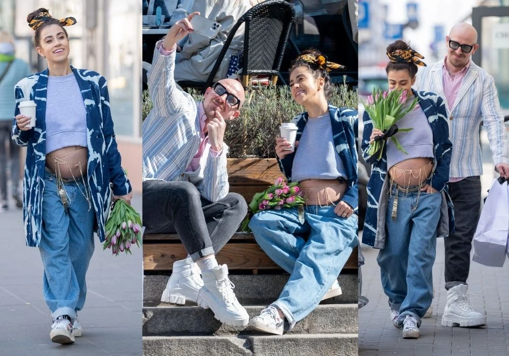 Maja Hyży eksponuje ciążowy brzuch na mieście i robi selfie z projektantem Maja Hyży eksponuje ciążowy brzuch na mieście i robi selfie z projektantem