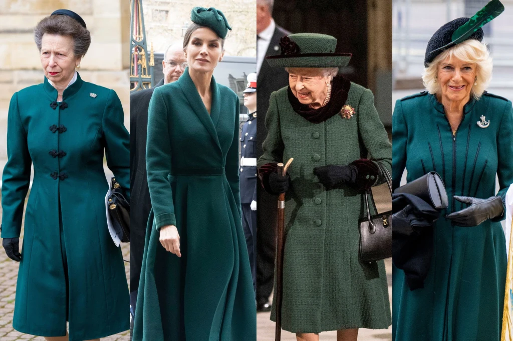 Księżniczka Anna, królowa Letizia, Królowa Elżbieta, księżna Camilla w "edynburskiej zieleni" Księżniczka Anna, królowa Letizia, Królowa Elżbieta, księżna Camilla w "edynburskiej zieleni"