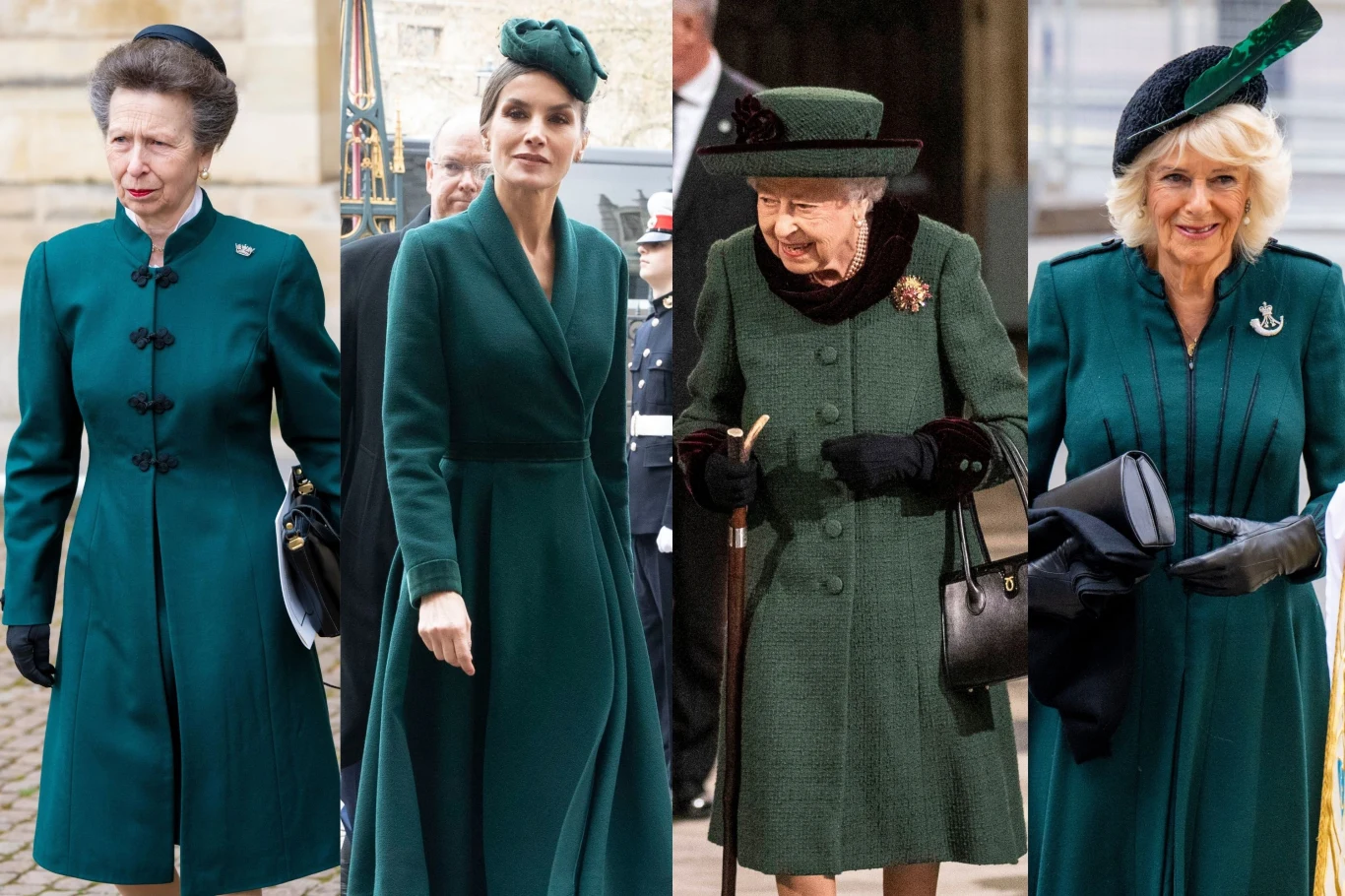 Księżniczka Anna, królowa Letizia, Królowa Elżbieta, księżna Camilla w "edynburskiej zieleni" Księżniczka Anna, królowa Letizia, Królowa Elżbieta, księżna Camilla w "edynburskiej zieleni"