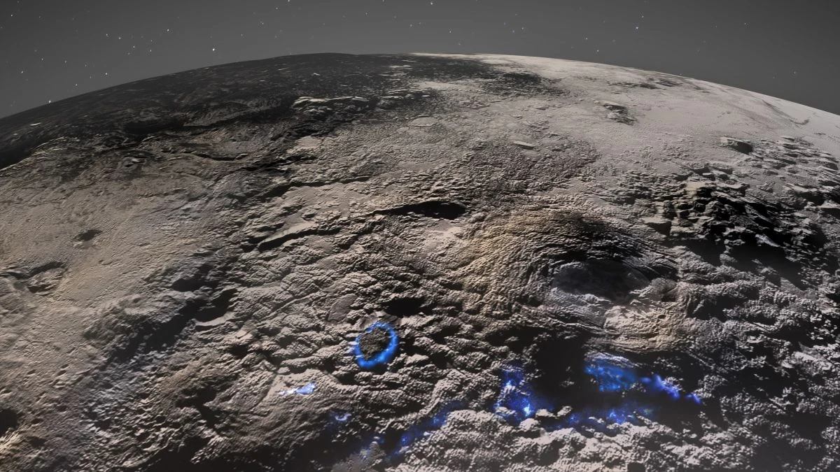 Zdjęcie wykonane przez sondę NASA New Horizons, ukazujące lodowe wulkany na Plutonie/ NASA