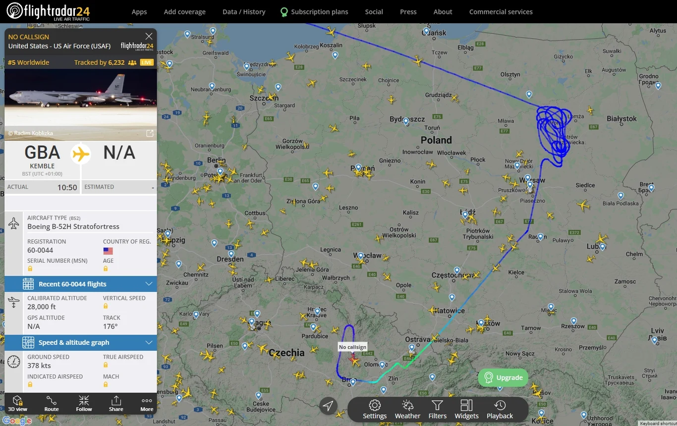 Trasa lotu B-52 nad Polską