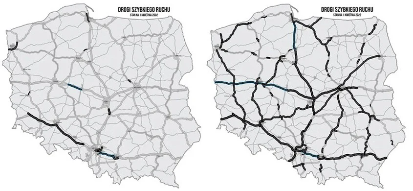 Dzięki unijnym funduszom Polska nadrabia cywilizacyjne drogowe zapóźnienie. Od 20 lat przybywa bezpiecznych dróg i spada liczba wypadków Dzięki unijnym funduszom Polska nadrabia cywilizacyjne drogowe zapóźnienie. Od 20 lat przybywa bezpiecznych dróg i spada liczba wypadków