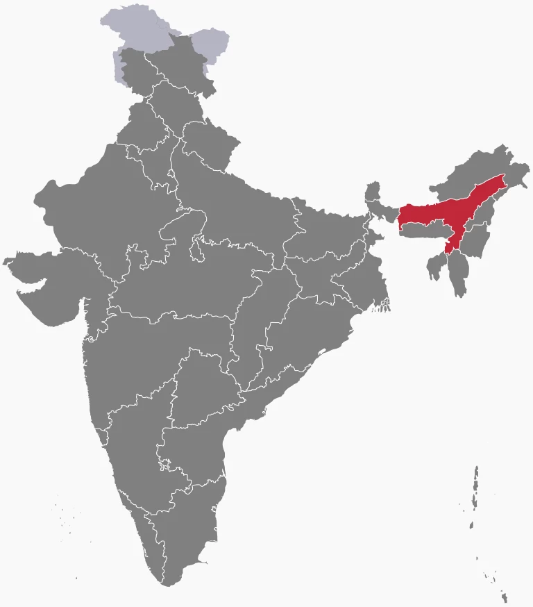 Region Assam leży we wschodniej części Indii