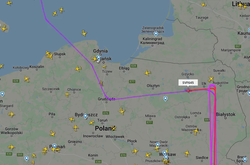 Trasa szwedzkiego samolotu rozpoznania elektronicznego na FlightRadar 