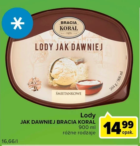 Bracia Koral Lody jak dawniej Lody śmietankowe 900 ml